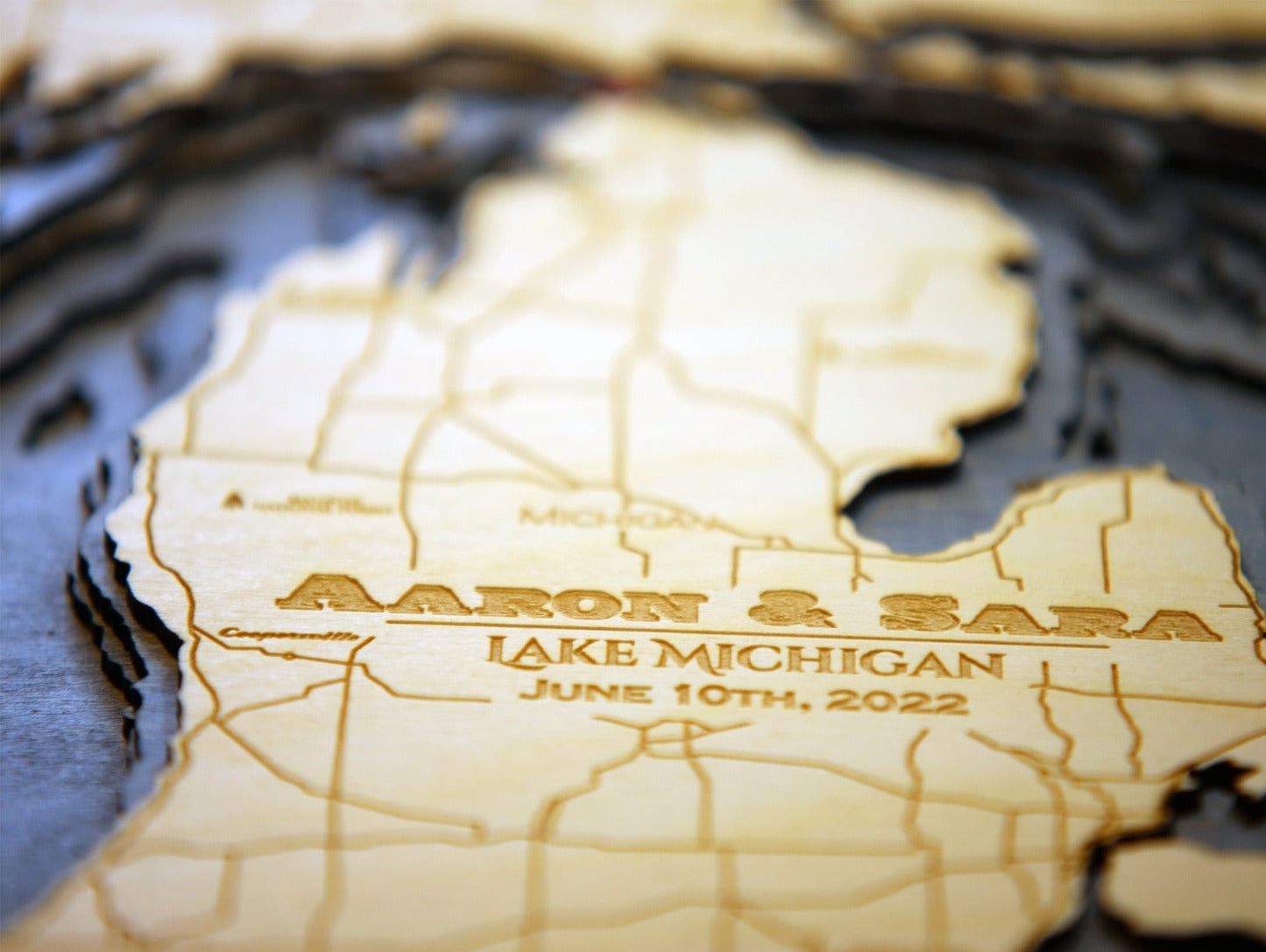 Michigan State Lake Map, Medium 12" x 12"