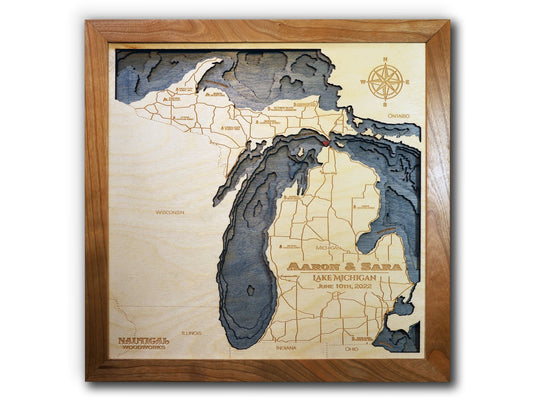 Michigan State Lake Map, Medium 12" x 12"