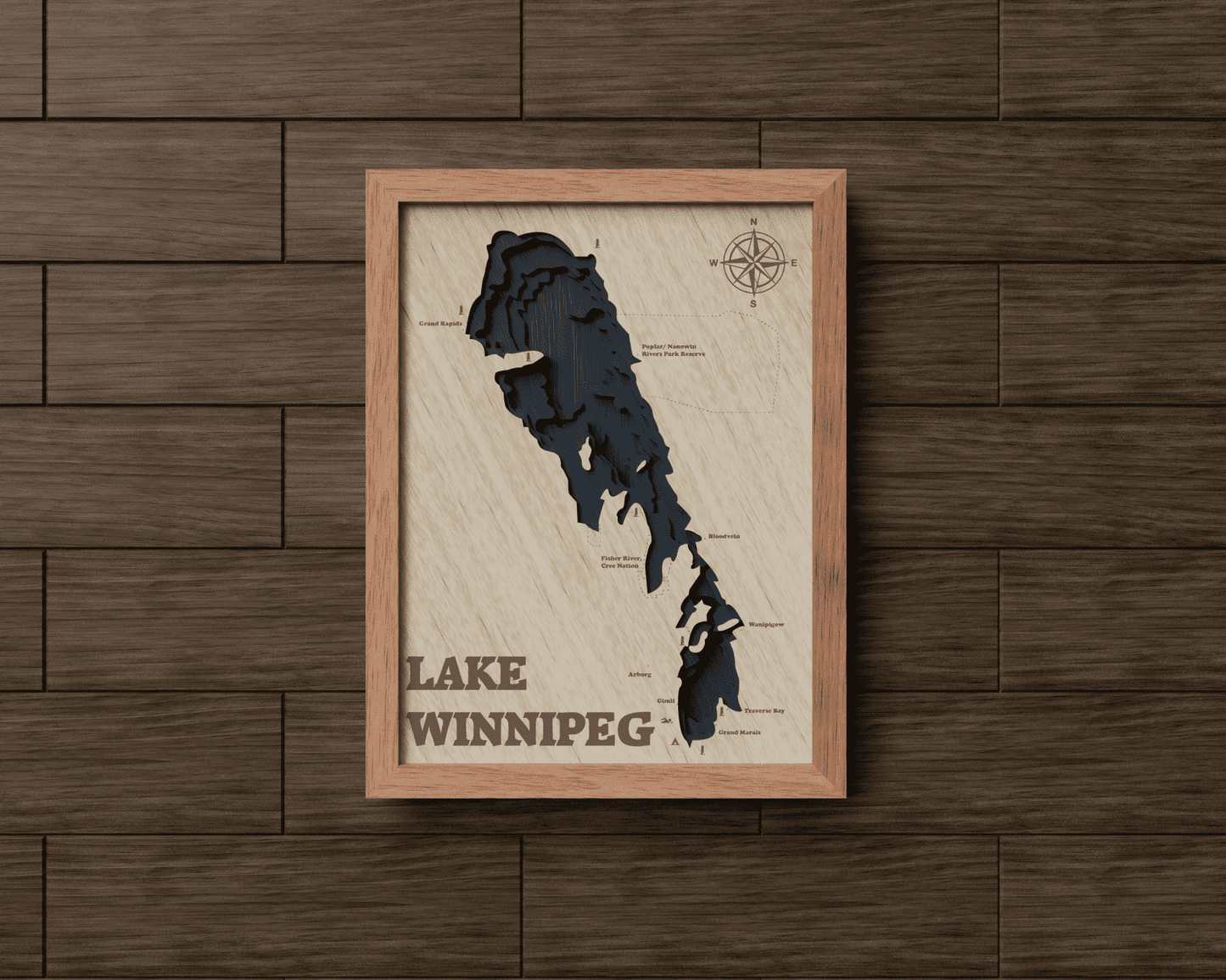 Lake Winnipeg Lake Map, Large, Manitoba 12" x 16"