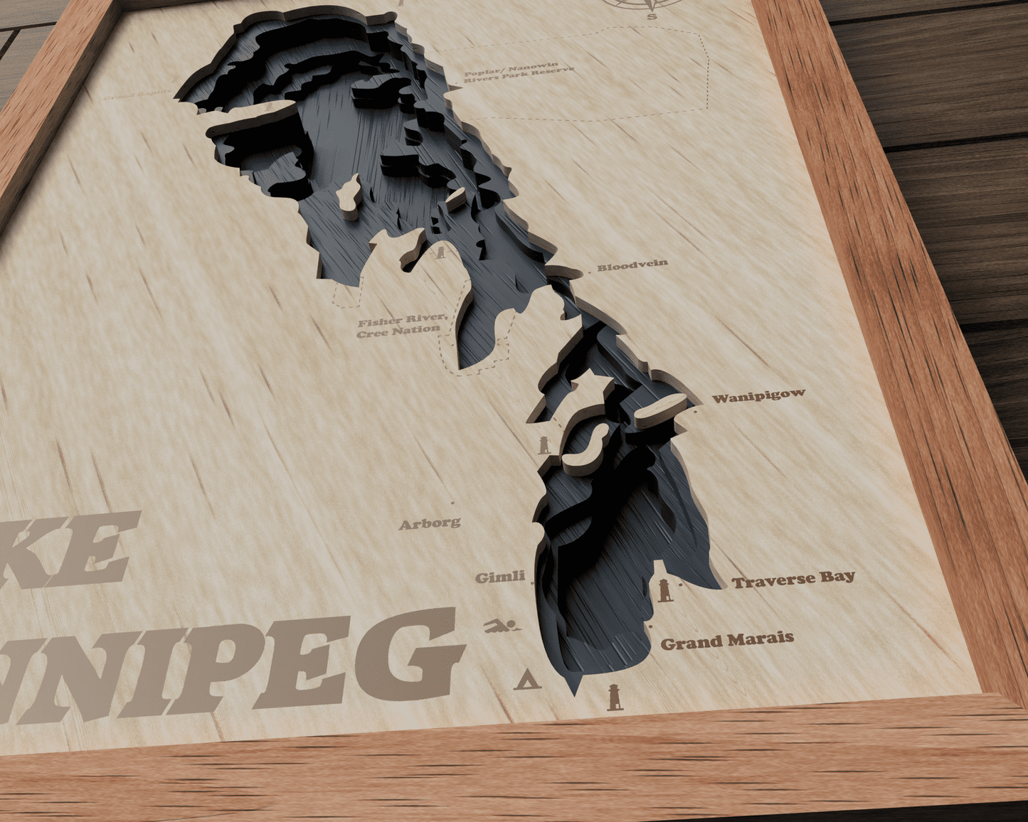 Lake Winnipeg Lake Map, Large, Manitoba 12" x 16"